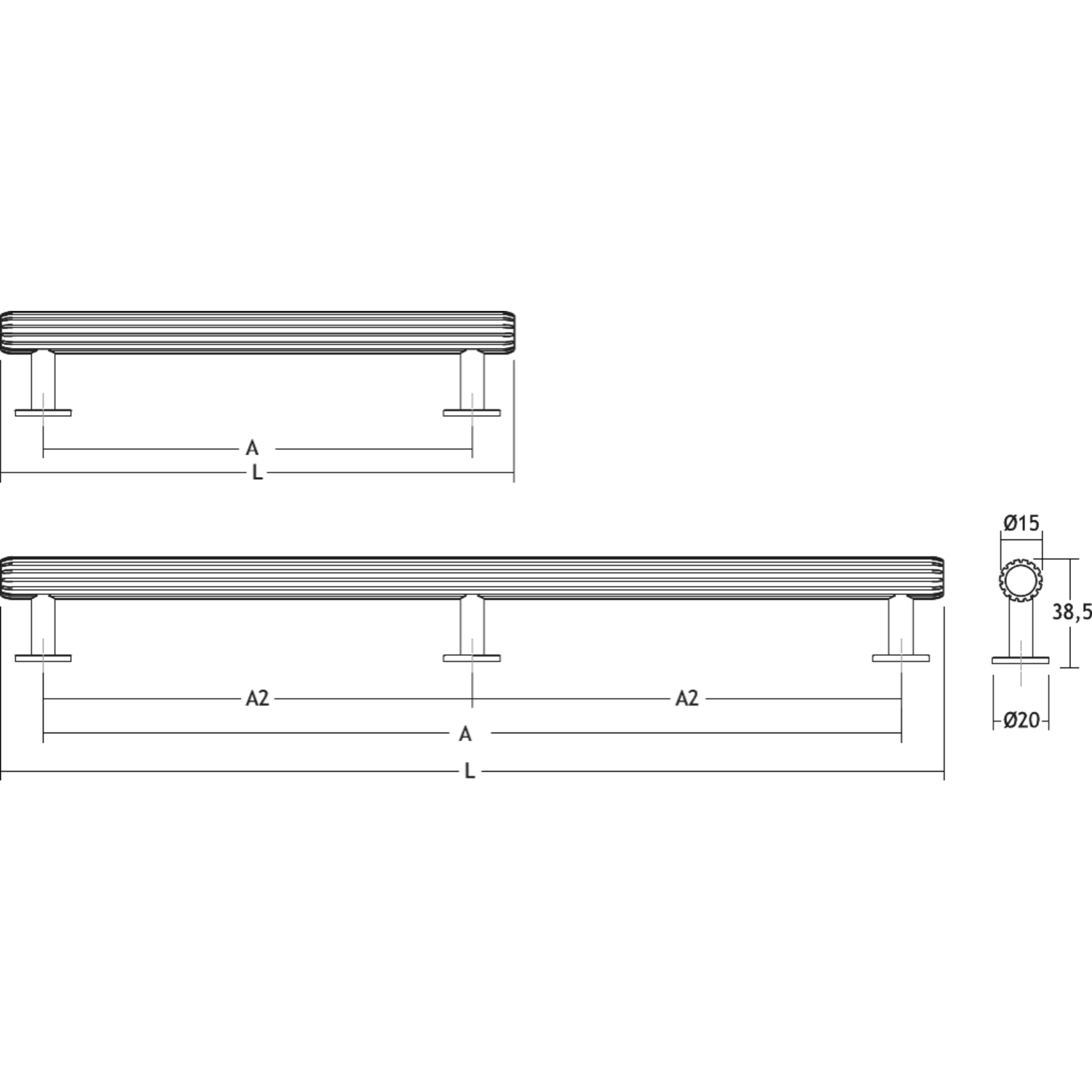 Greep RILLE BA160 L190 aluminium geborsteld zwart