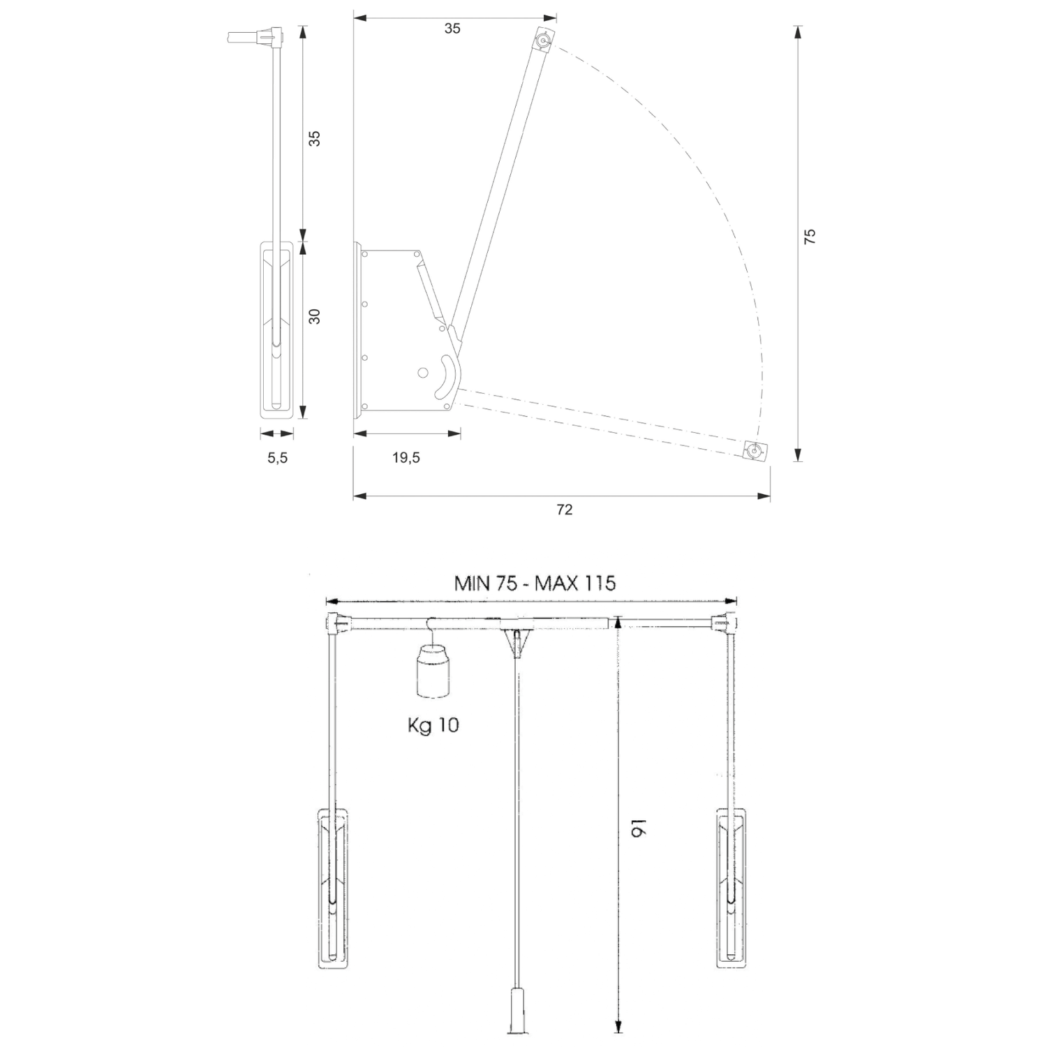 Klederlift wall lift 10kg