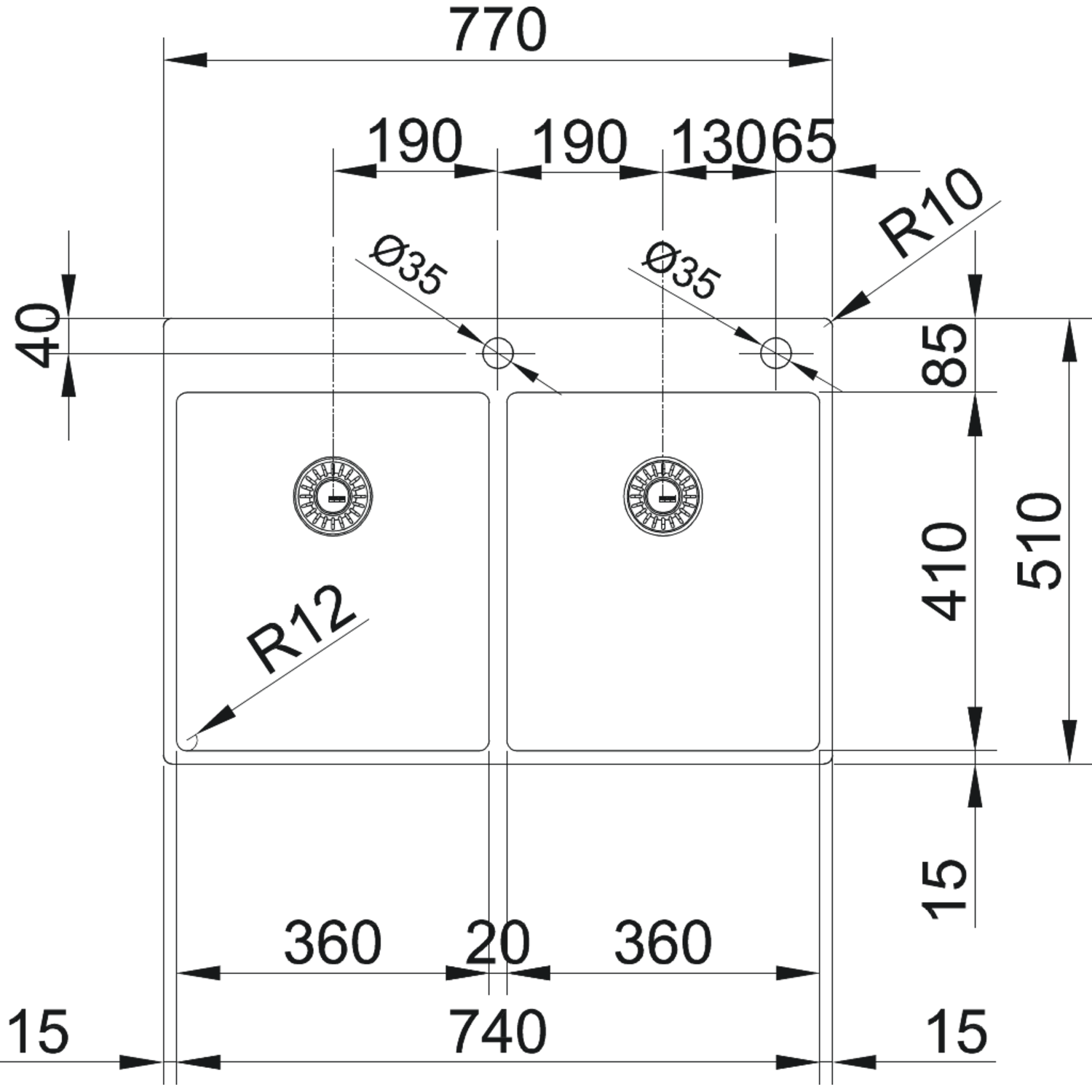 Box - Vlakbouw- , SlimTopspoelbak / 770 x 510  mm/ Glad