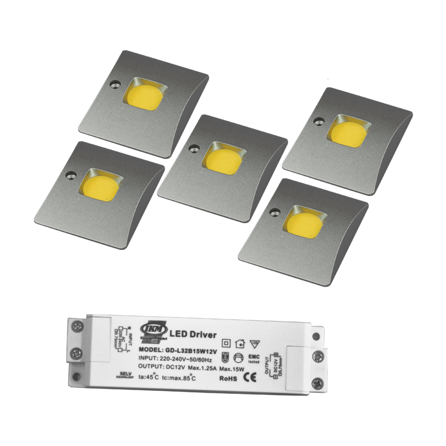 Omled ii set 5 RVS 5x3W warm wit + transfo 12V 15W