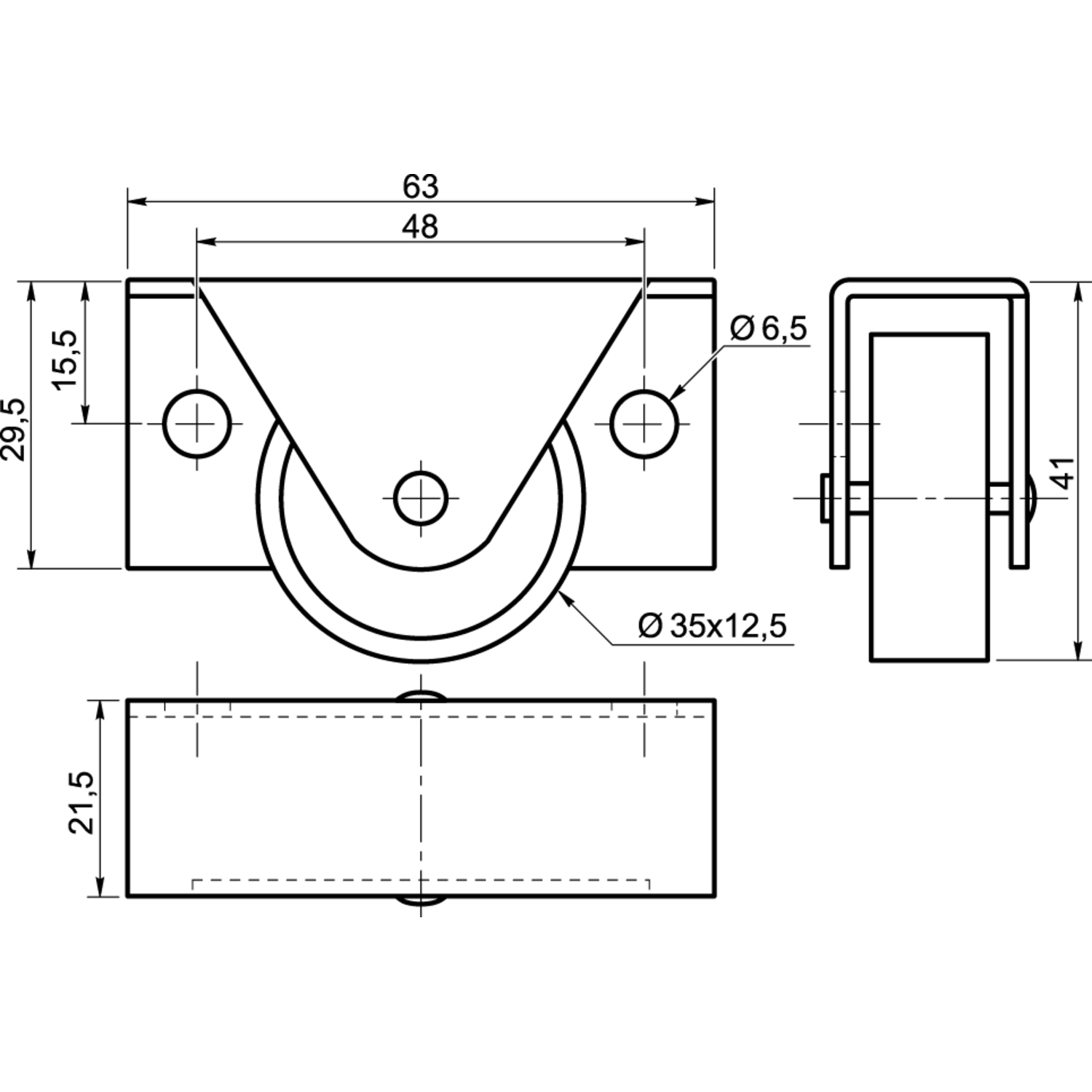 Wiel 35mm 30kg kunststof-behuiz. verzinkt zijmontage