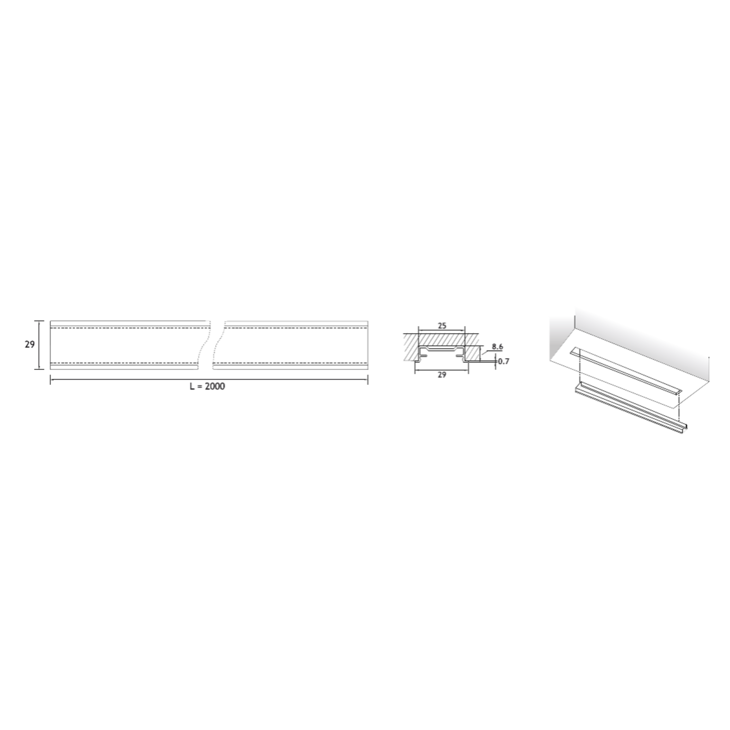 Led profiel Channelline 12 2000mm inbouw aluminium