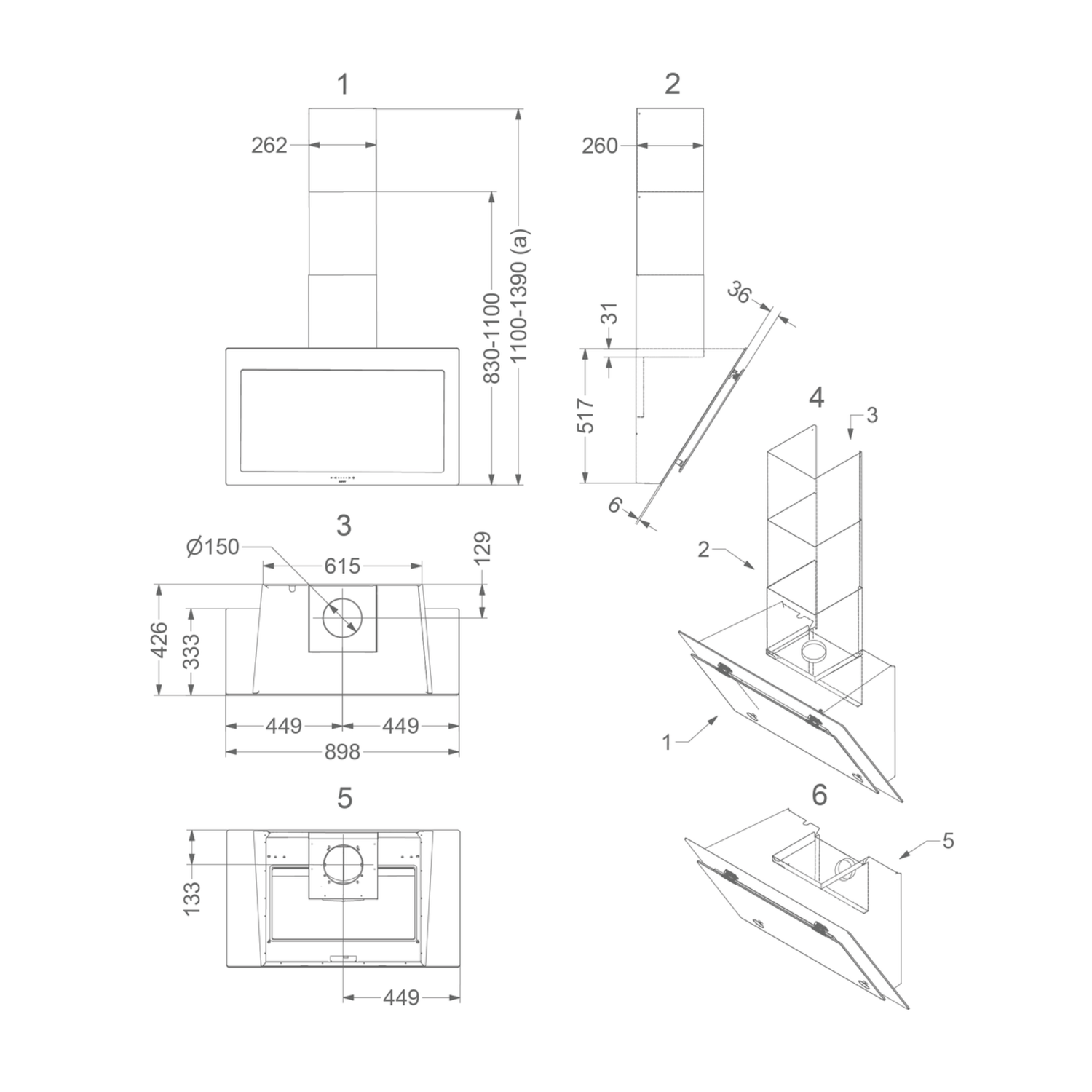 Novy Vision 90 cm zwart (zonder motor) wanddampkap
