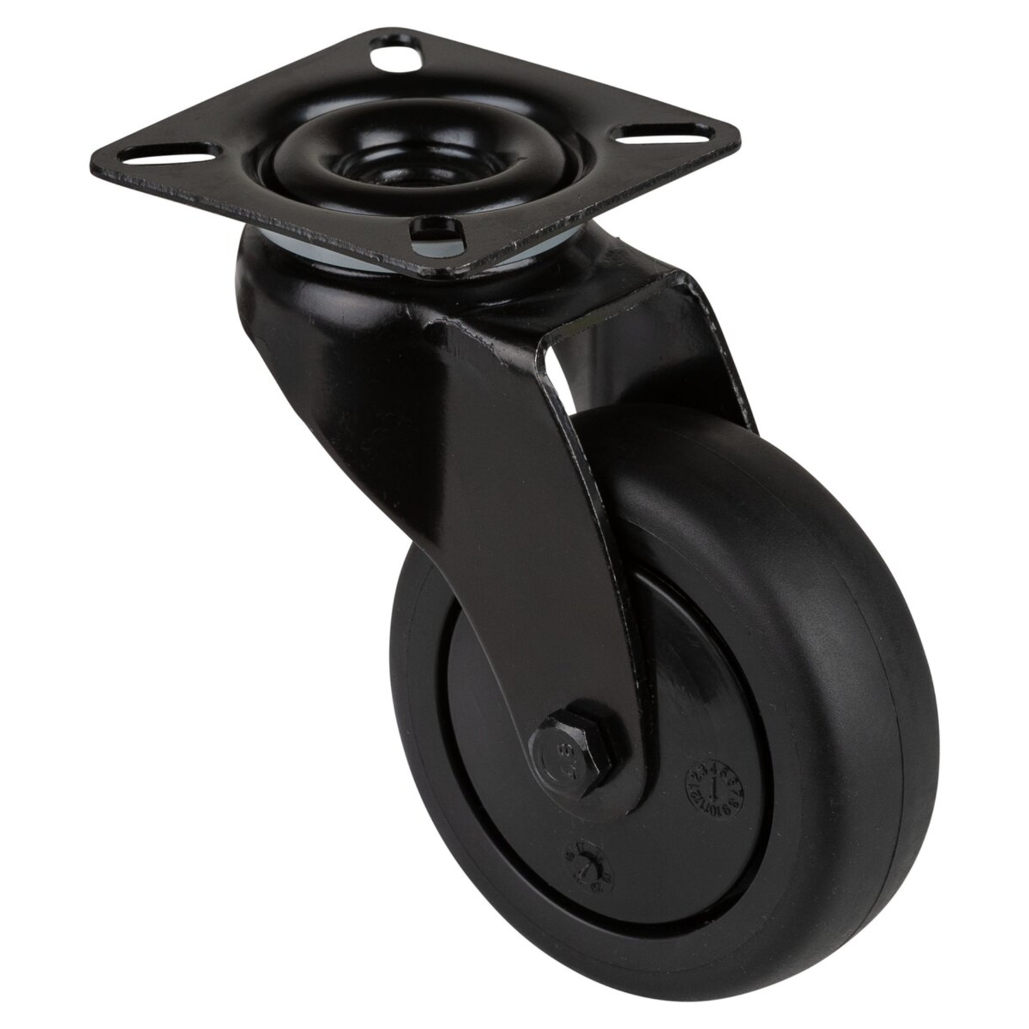 Zwenkwiel d 75mm h103mm rubber zwart 60kg