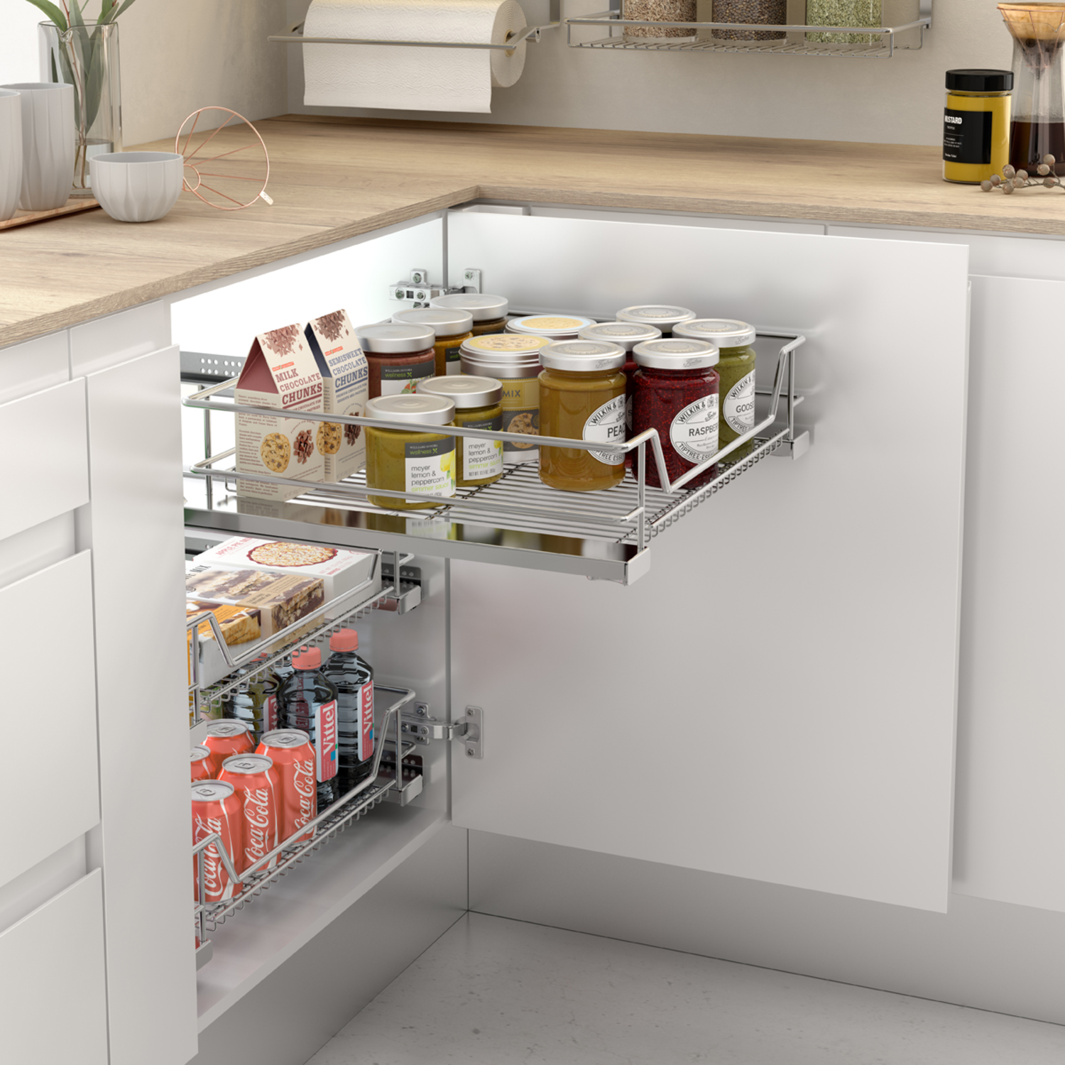 MC Line uittrekmand 50cm chroom+hettich quadro ss +hettich quadro ss 30kg+afstandhouders