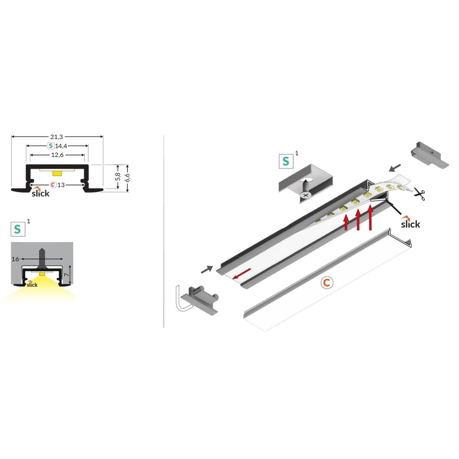 Led profiel Begtin12 JC/S 3000 geanodiseerd