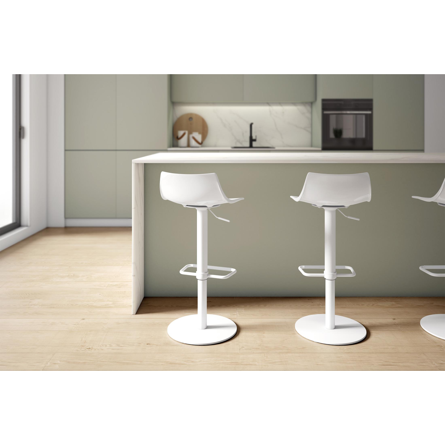 Chef regelbare kruk rond wit/polycarbonaat wit