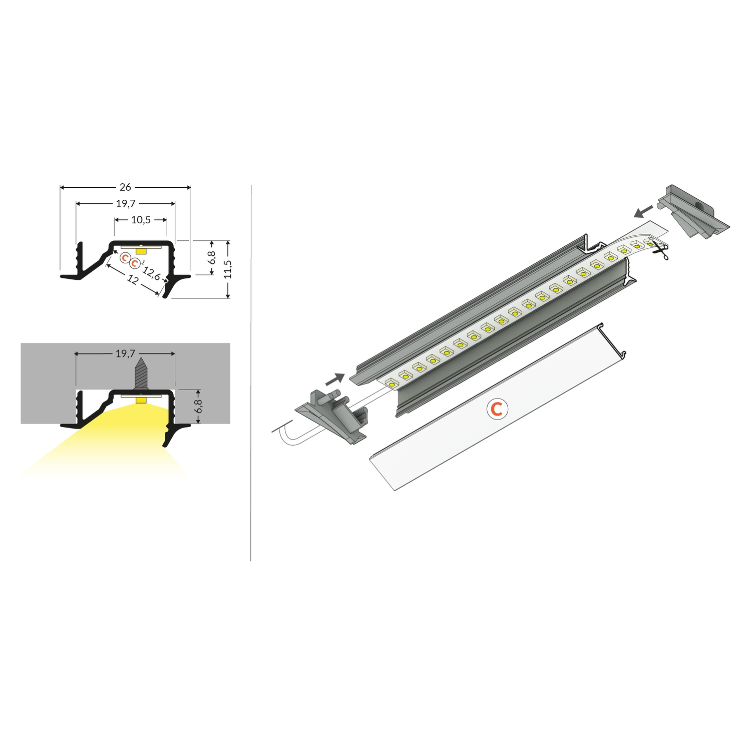 Led profiel diagonal10 C 4050 geanodiseerd