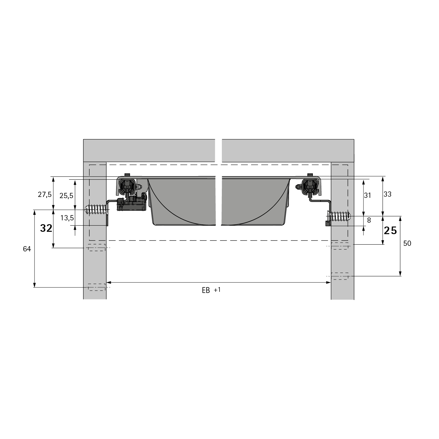 Ladegeleiders Quadro 12, Push to open, EB 292 mm / 392 mm, 510 mm, links en rechts