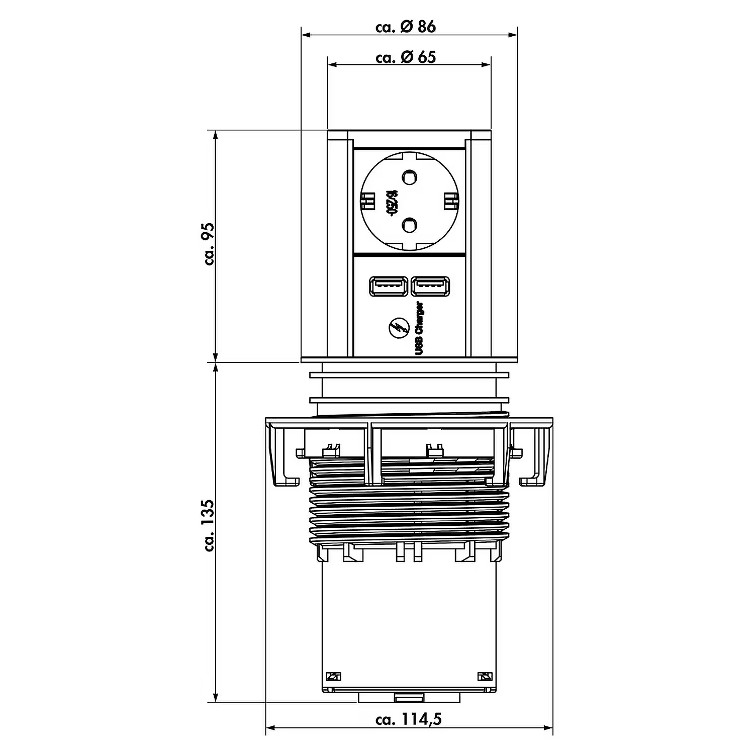 Elevator 2 zwart mat b-f 2 stopcontacten