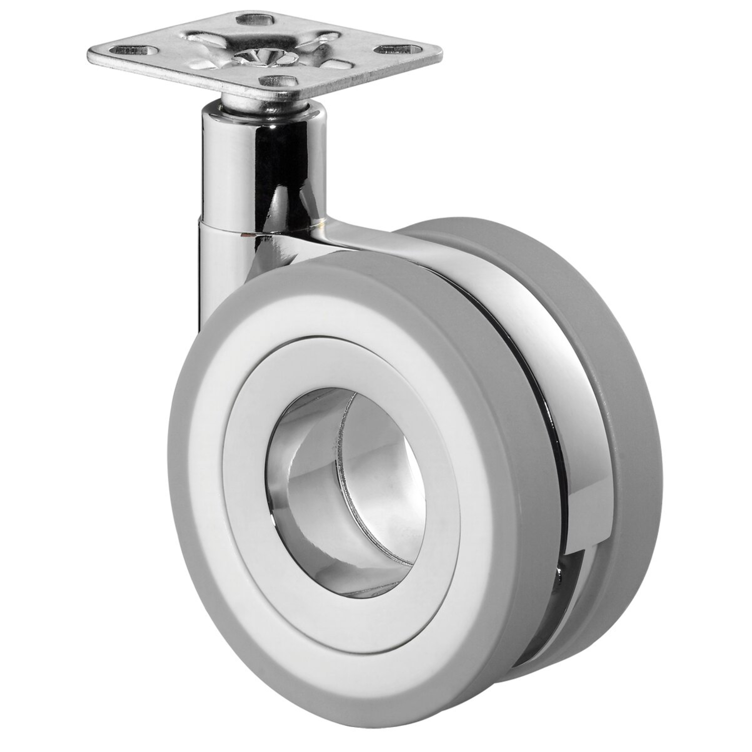 Zwenkwiel d.75 h.103 50kg chr.-grijs/wit design dubbel wiel