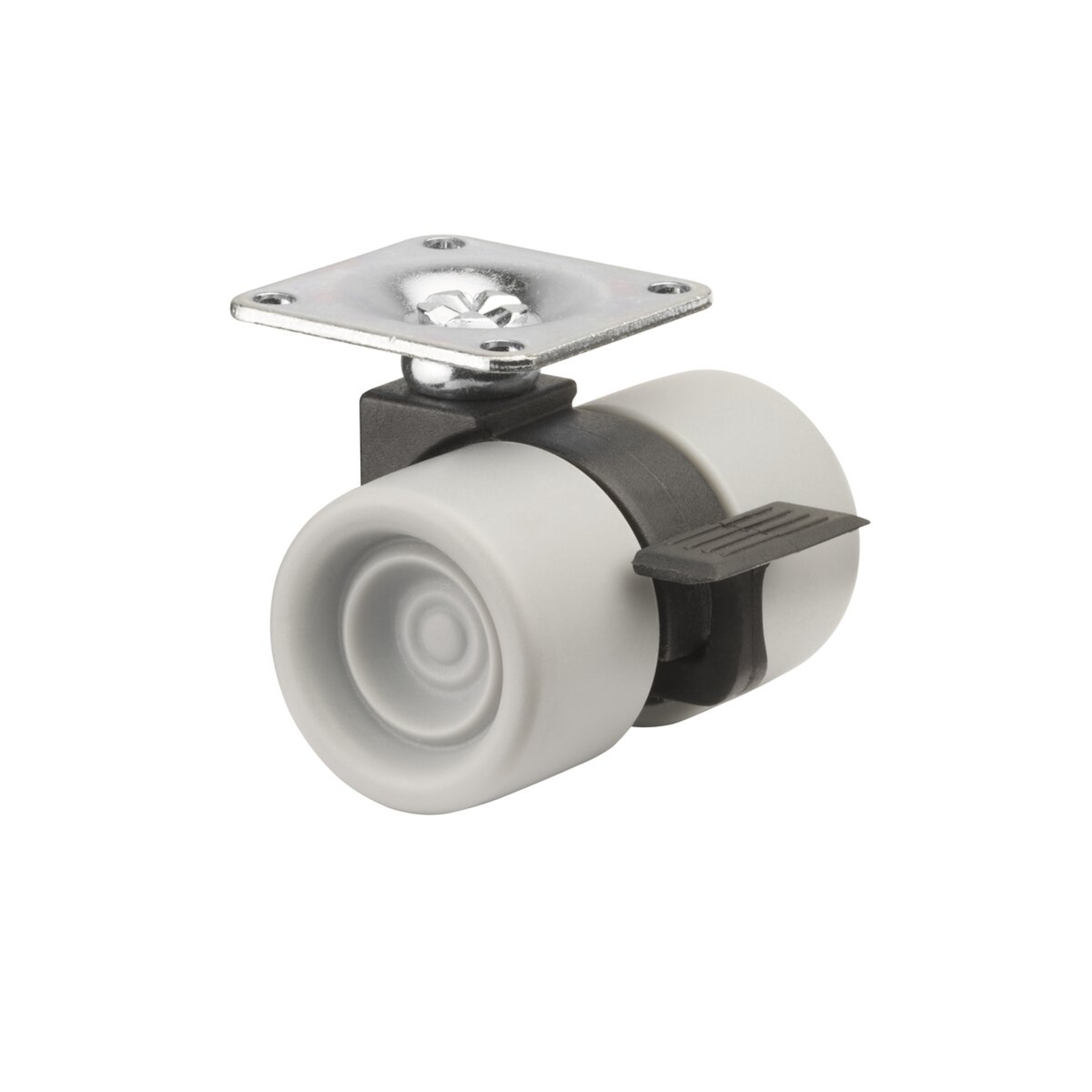 Zwenkwiel+rem d.38 h.52 60kg chr.-grijs/zwart design dubbel wiel