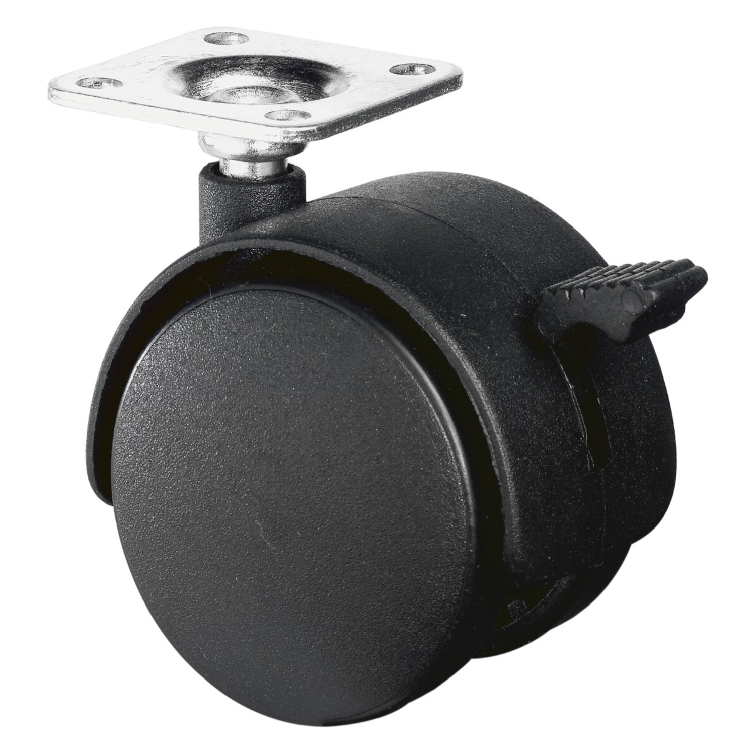 Dubbel wiel met rem 50mm zwart met plaat