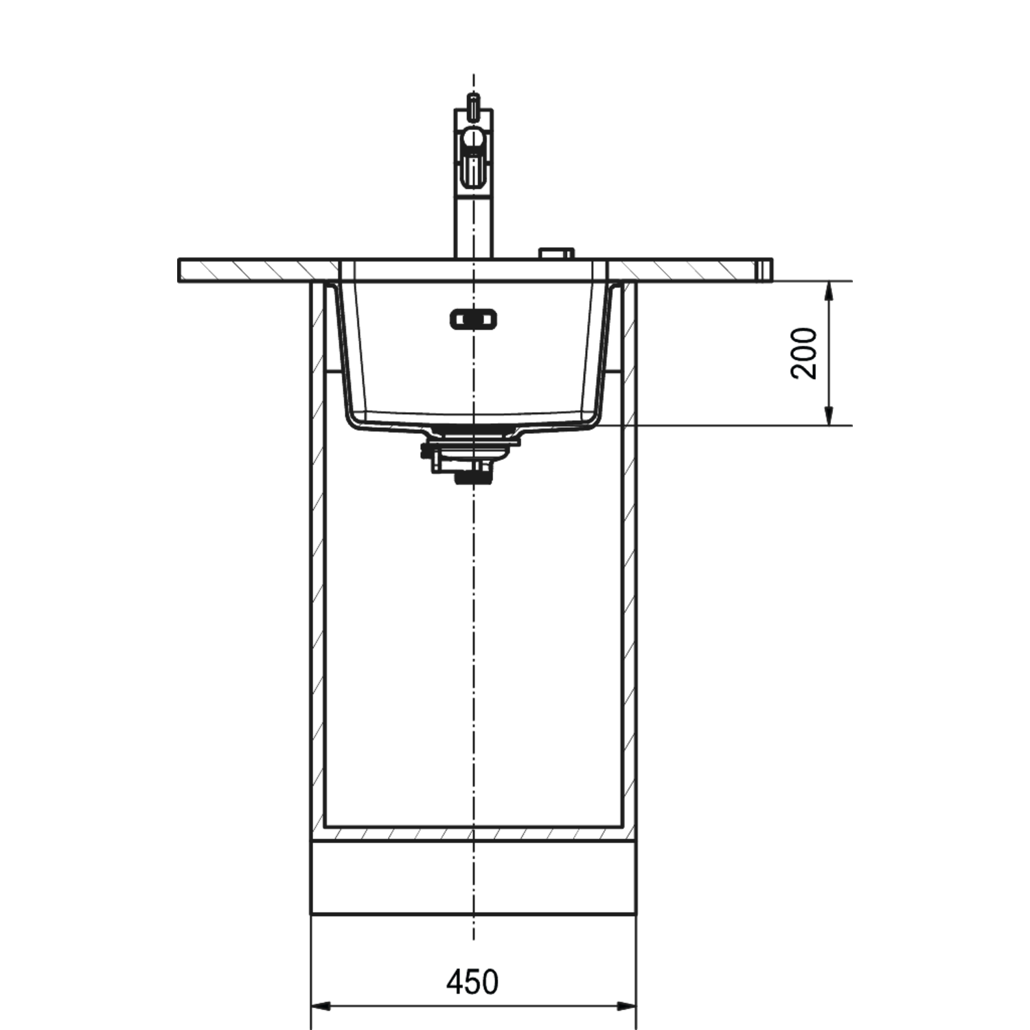 Maris - Onderbouwspoeltafel / 403 x 433 mm / 1 bak / Zwart Mat