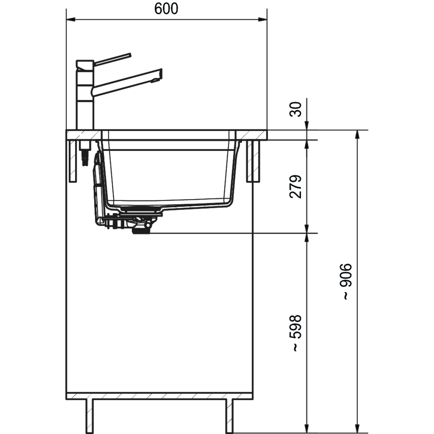 Maris - Onderbouwspoeltafel / 753 x 433 mm / 2 bakken / Zwart Mat