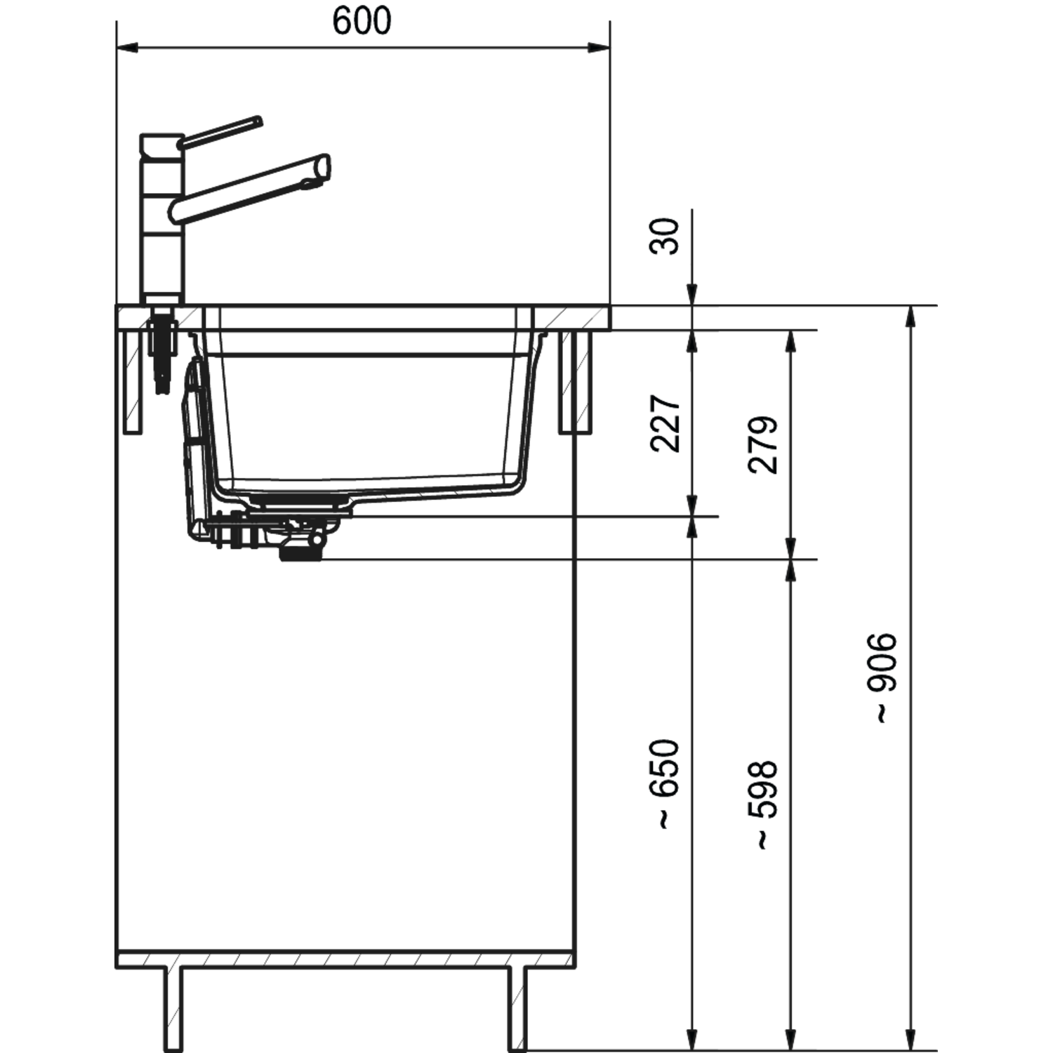 Maris - Onderbouwspoeltafel / 553 x 433 mm / 2 bakken / Grote bak links / Zwart Mat