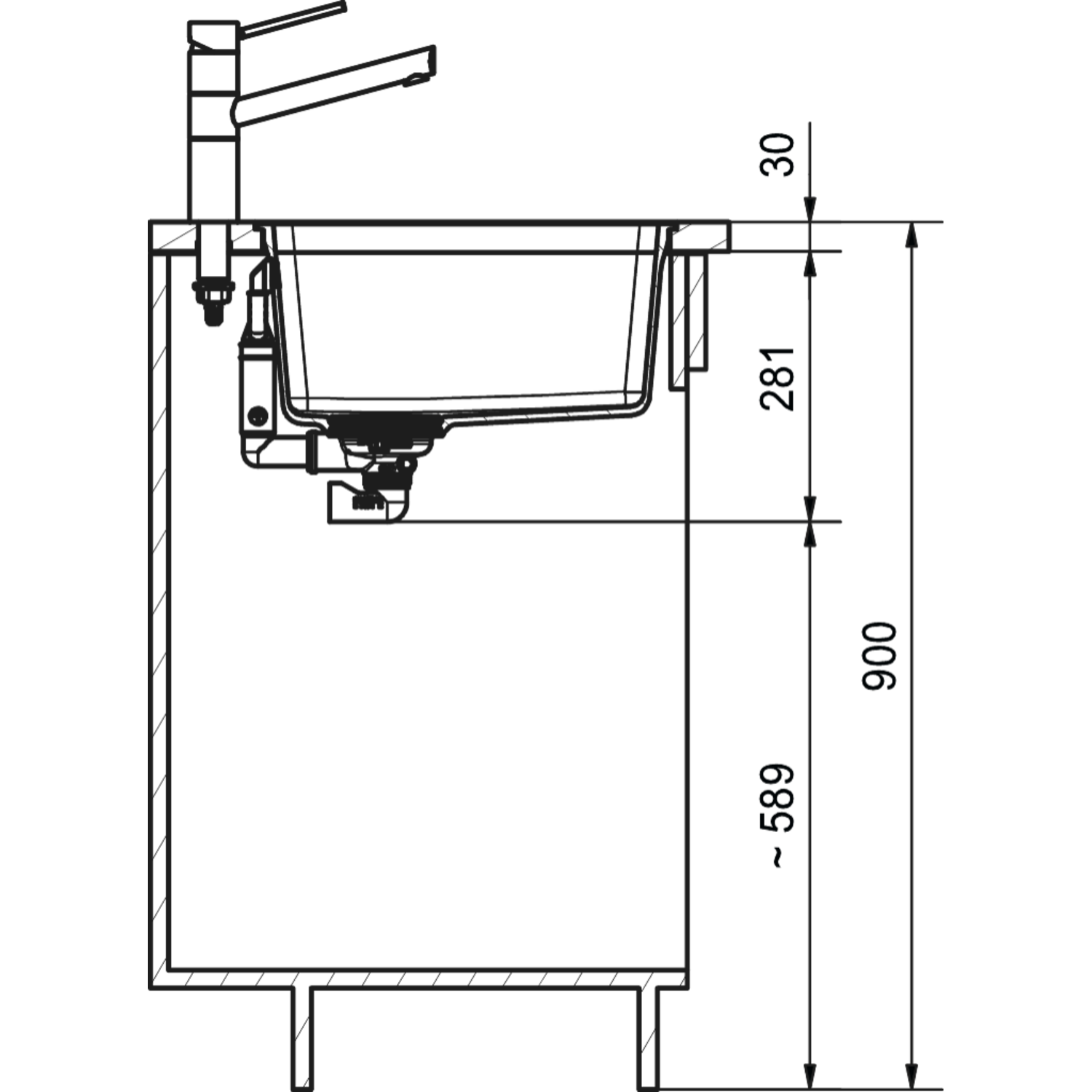 Maris - Vlakbouwspoeltafel / 553 x 433 mm / 2 bakken / Grote bak links / Zwart Mat