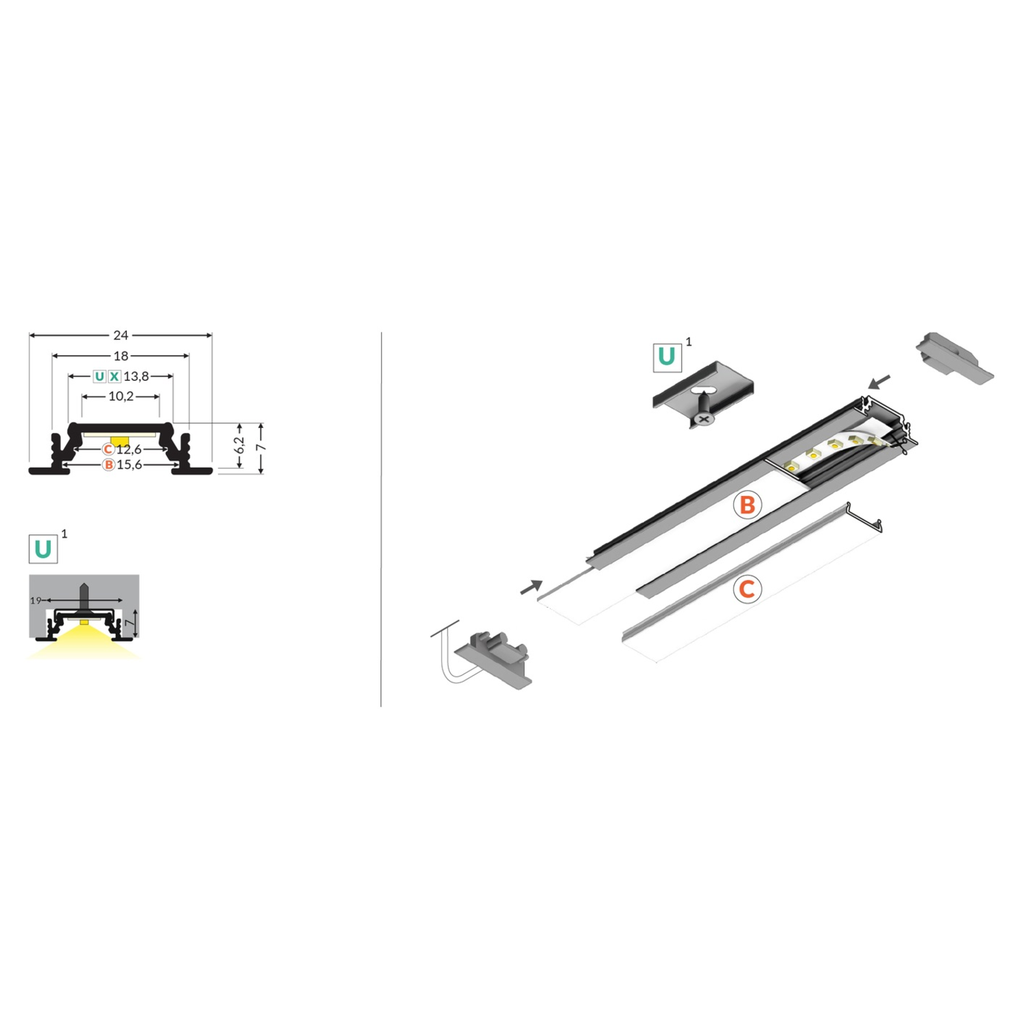Led profiel groove10 c/u 3000 zwart geanodiseerd