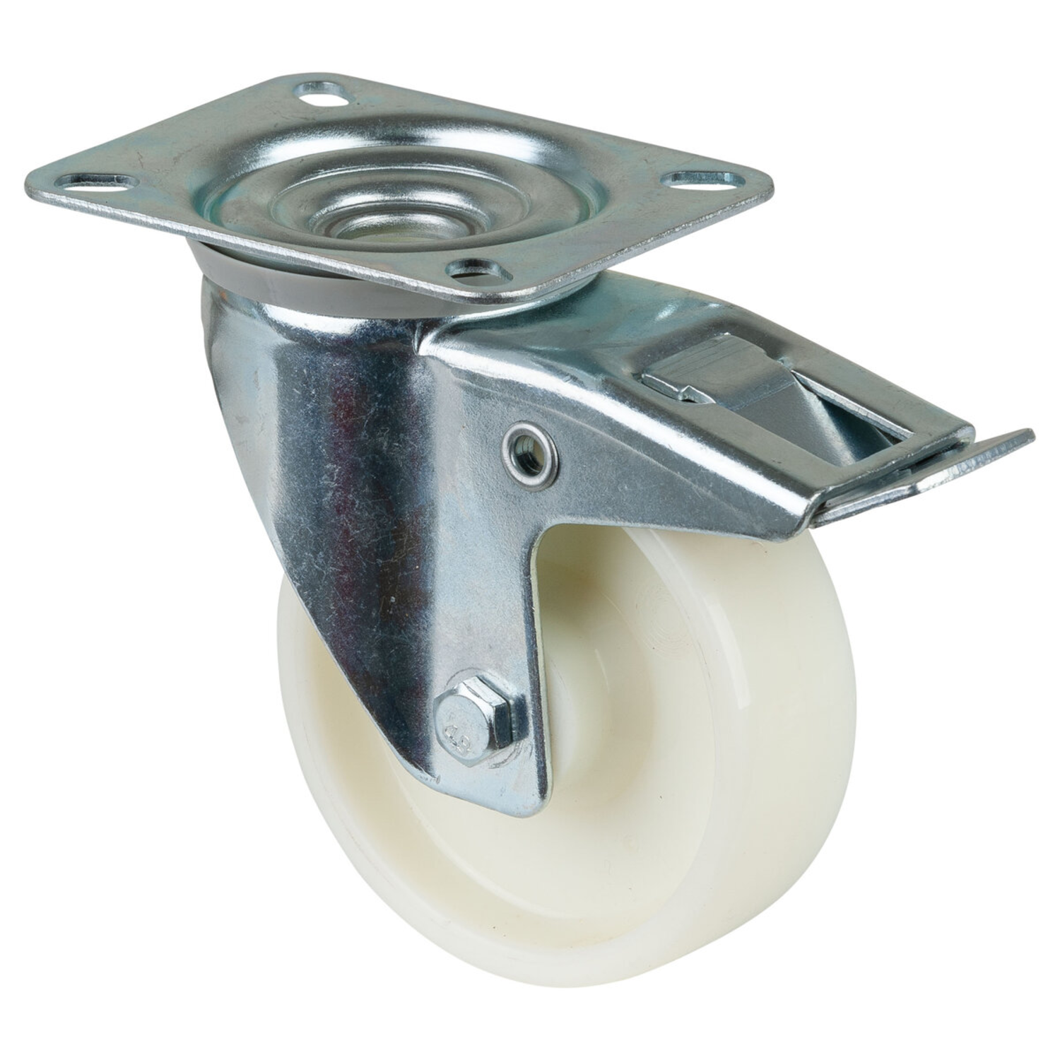Zwenkwiel+rem d100 h128mm 125kg kunstst.