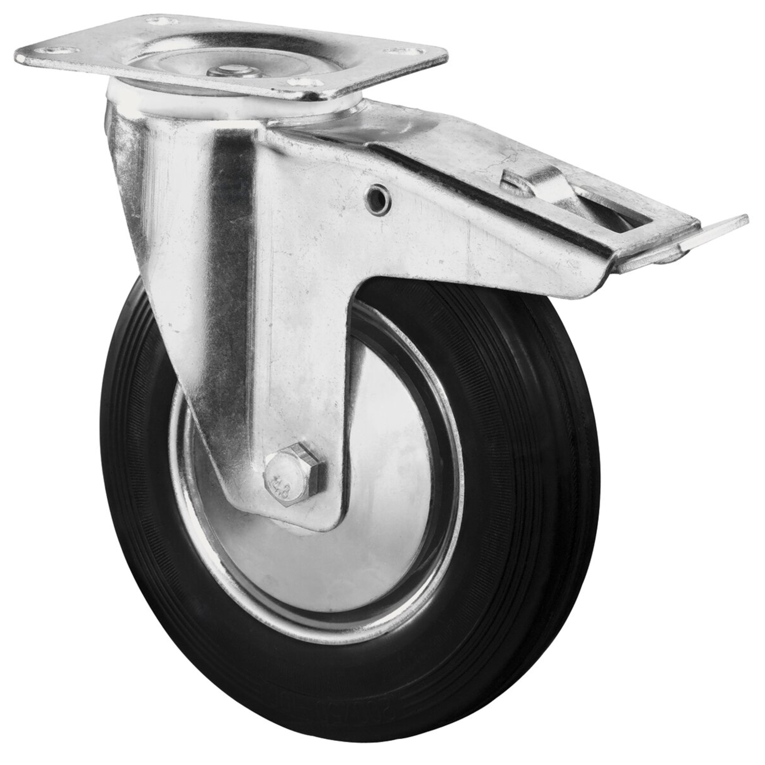 Zwenkwiel+rem d125 h155m 100kg gummi