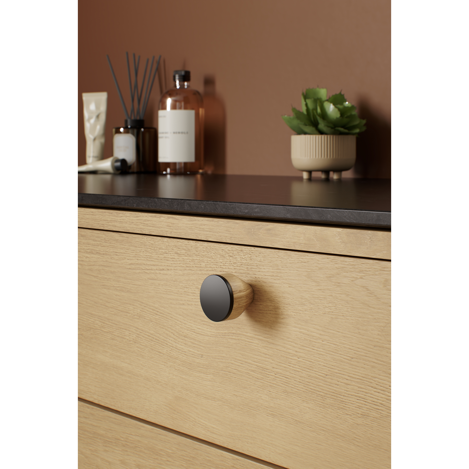 Knop MELURA ø30 h28 eik + zwart