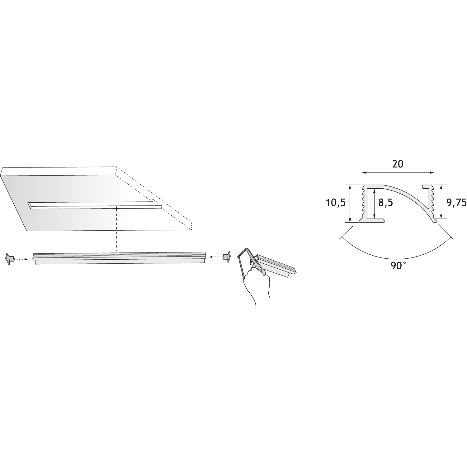 ODO alu profiel voor led donker 3000mm