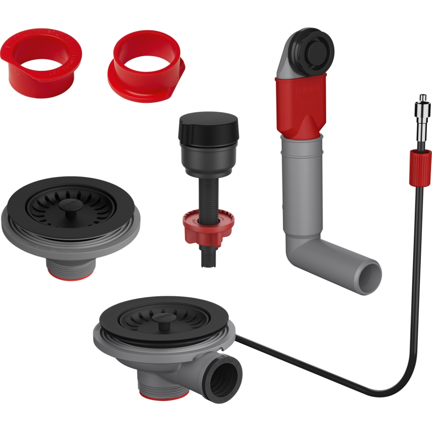 Colorline - Automatisch ventielset voor 2 bakken, geïntegreerde ronde overloop, spacer, zwart mat, draaiknop zwart mat