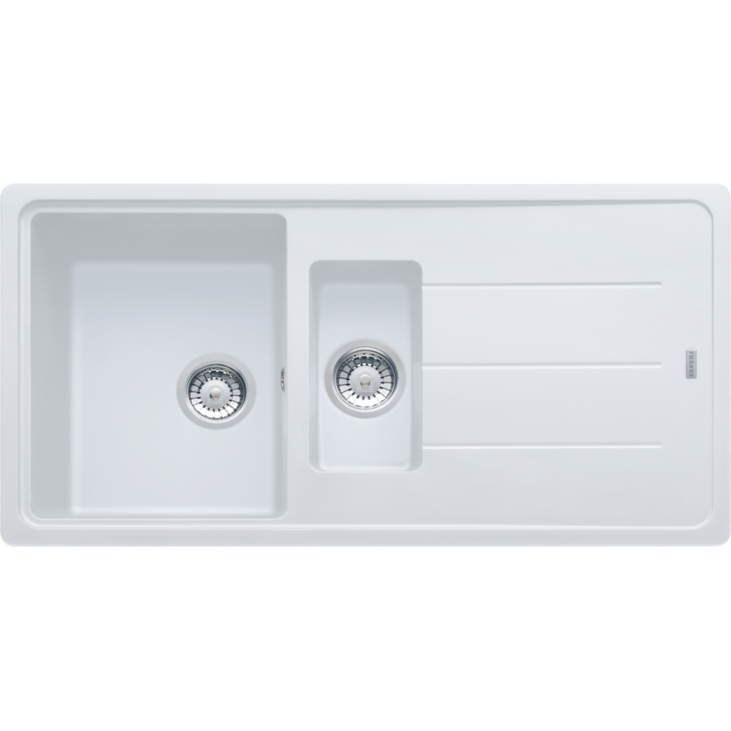 Basis - Inbouwspoeltafel / 970 x 500 mm / 1+1/2 bak / Metaal wit / Omkeerbaar