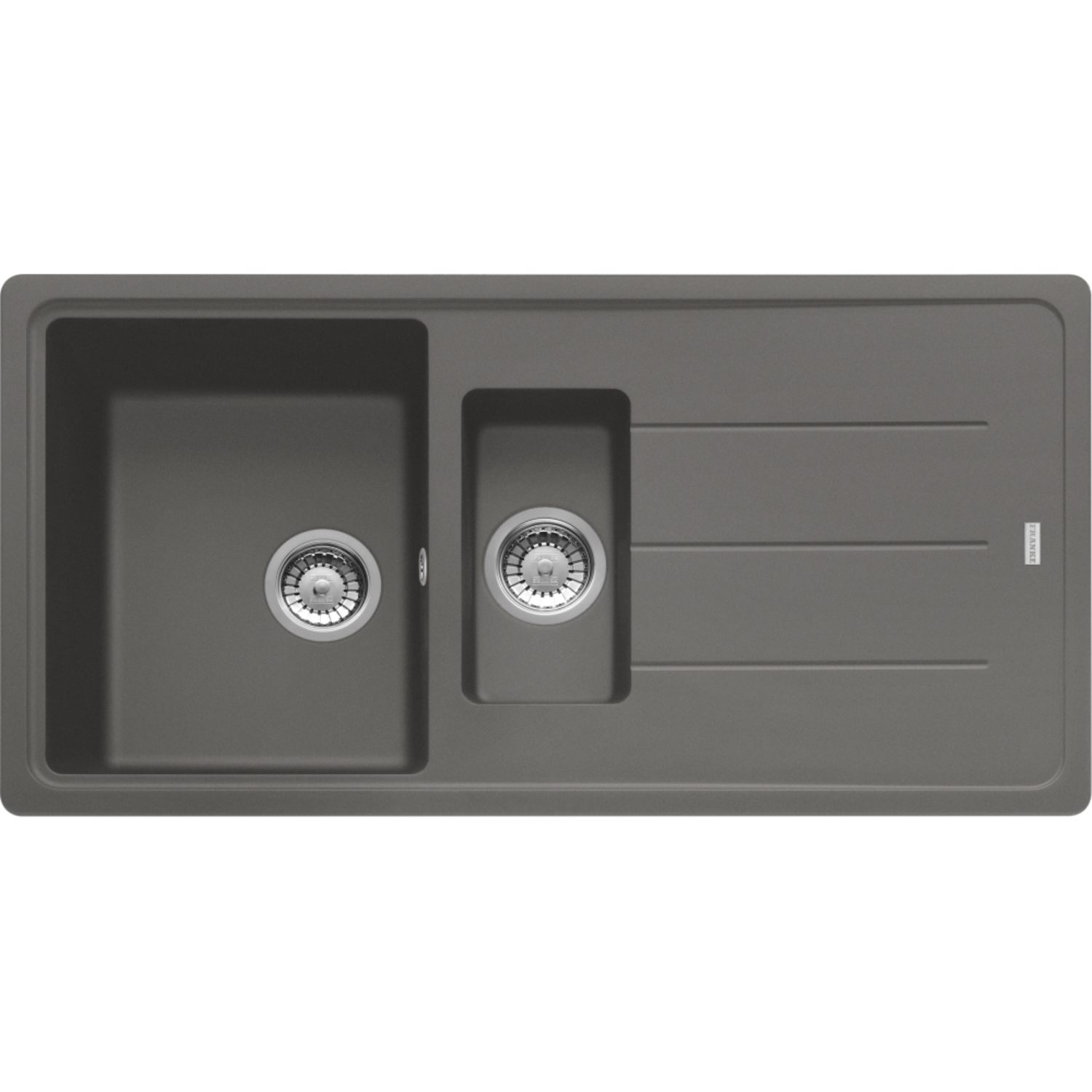 Basis - Inbouwspoeltafel / 970 x 500 mm / 1+1/2 bak / Steengrijs / Omkeerbaar