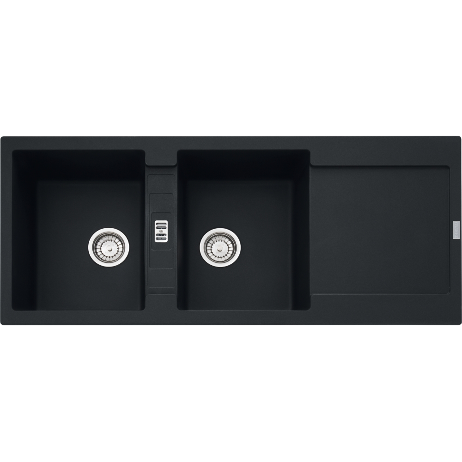 Maris - Inbouwspoeltafel / 1160 x 500 mm / 2 bakken / Zwart mat / Omkeerbaar