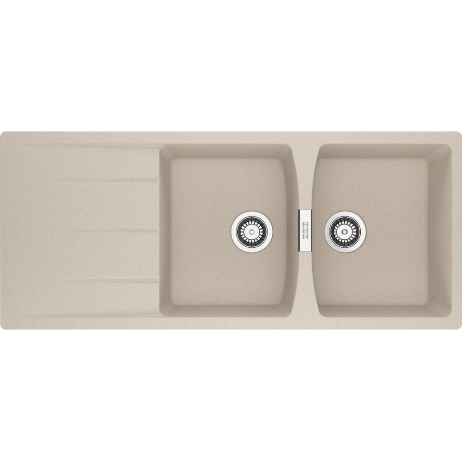 Centro - Inbouwspoeltafel / 1160 x 500 mm / 2 bakken / Koffieroom / Omkeerbaar