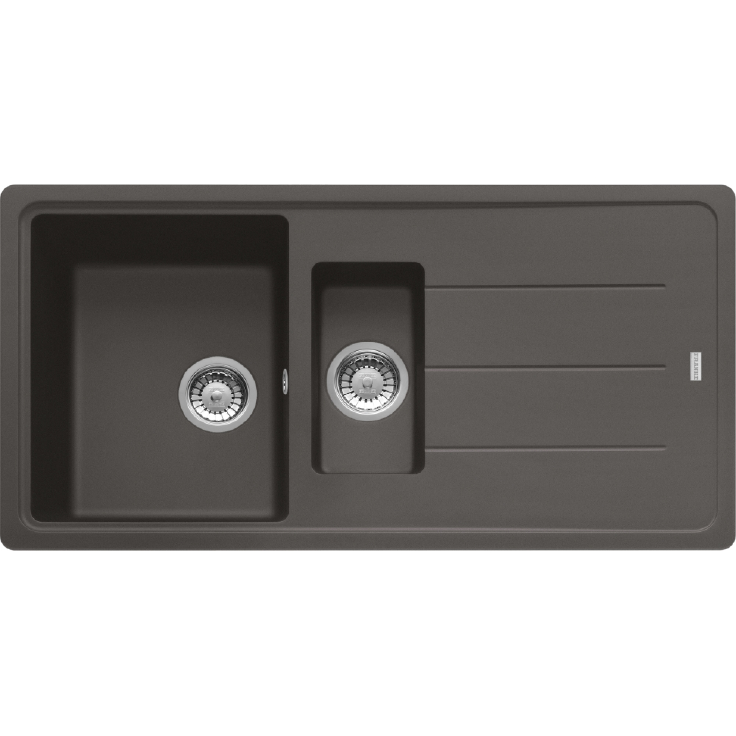 Basis - Inbouwspoeltafel / 970 x 500 mm / 1+1/2 bak / Leigrijs / Omkeerbaar