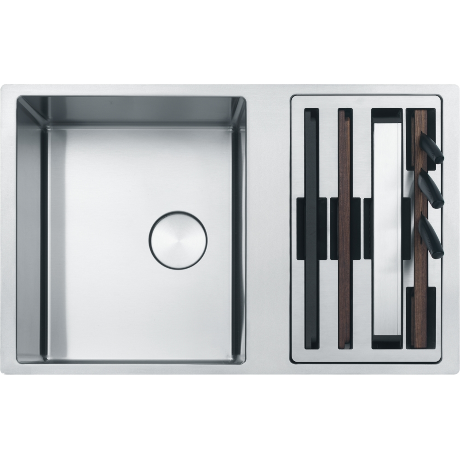 Box Center / Onderbouwspoeltafel / 860 x 510 mm / 2 bakken / Glad / werkcentrum rechts