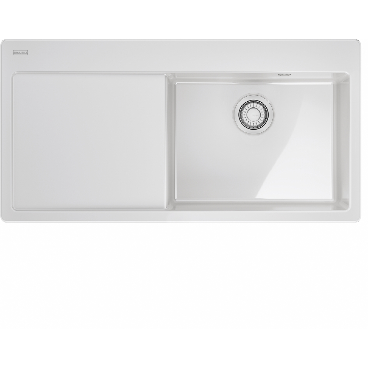 MYTHOS X - Inbouwspoeltafel / 1 bak XL / 1000 x 510 mm / Verlek links / Automatische lediging / Drukknop / Wit