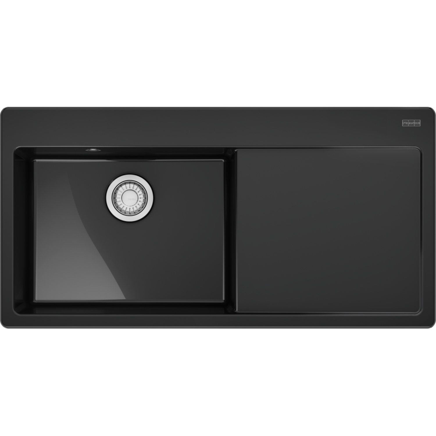 MYTHOS X - Inbouwspoeltafel / 1 bak XL / 1000 x 510 mm / Verlek rechts / Automatische lediging / Drukknop / Onyx