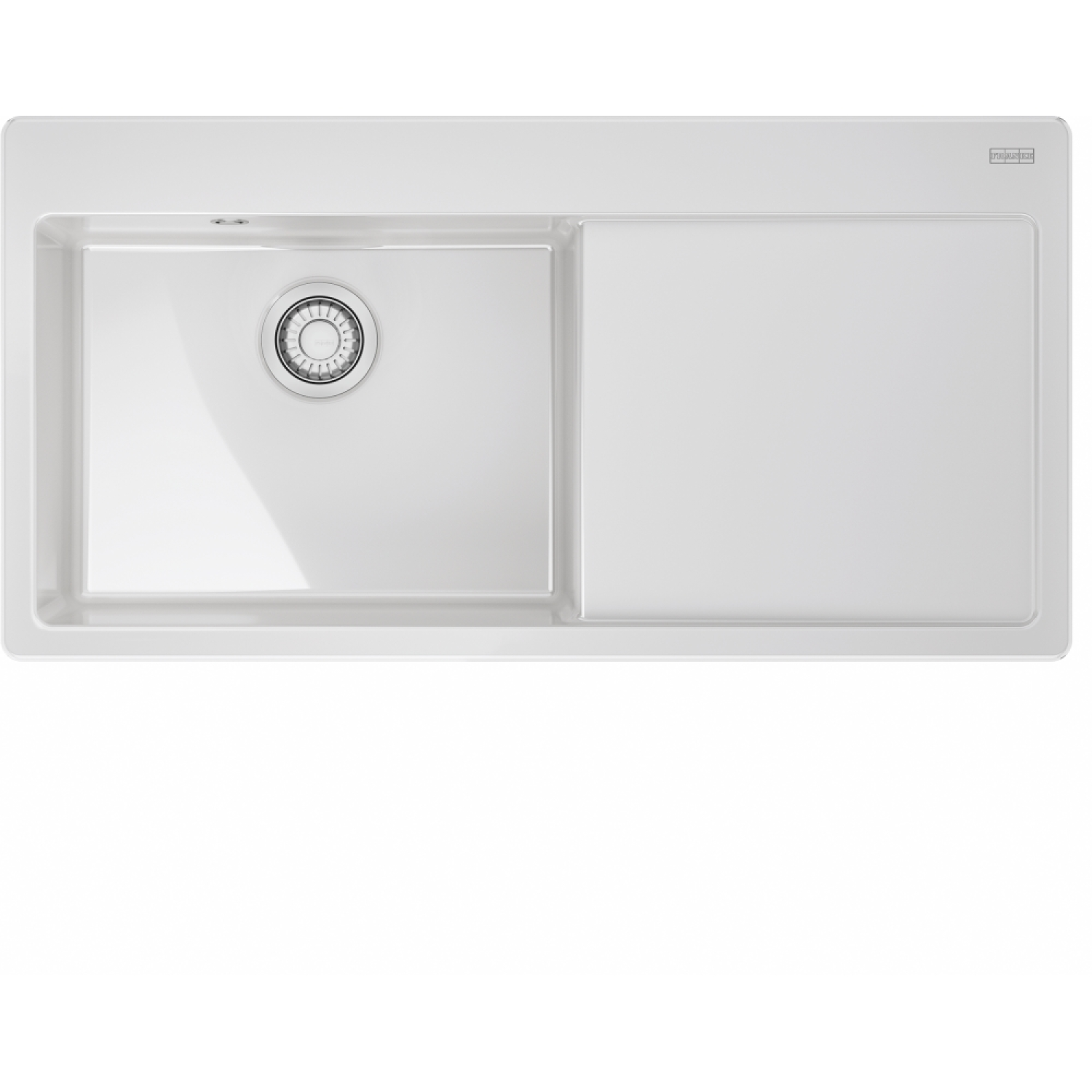 MYTHOS X - Inbouwspoeltafel / 1 bak XL / 1000 x 510 mm / Verlek rechts / Automatische lediging / Drukknop / Wit