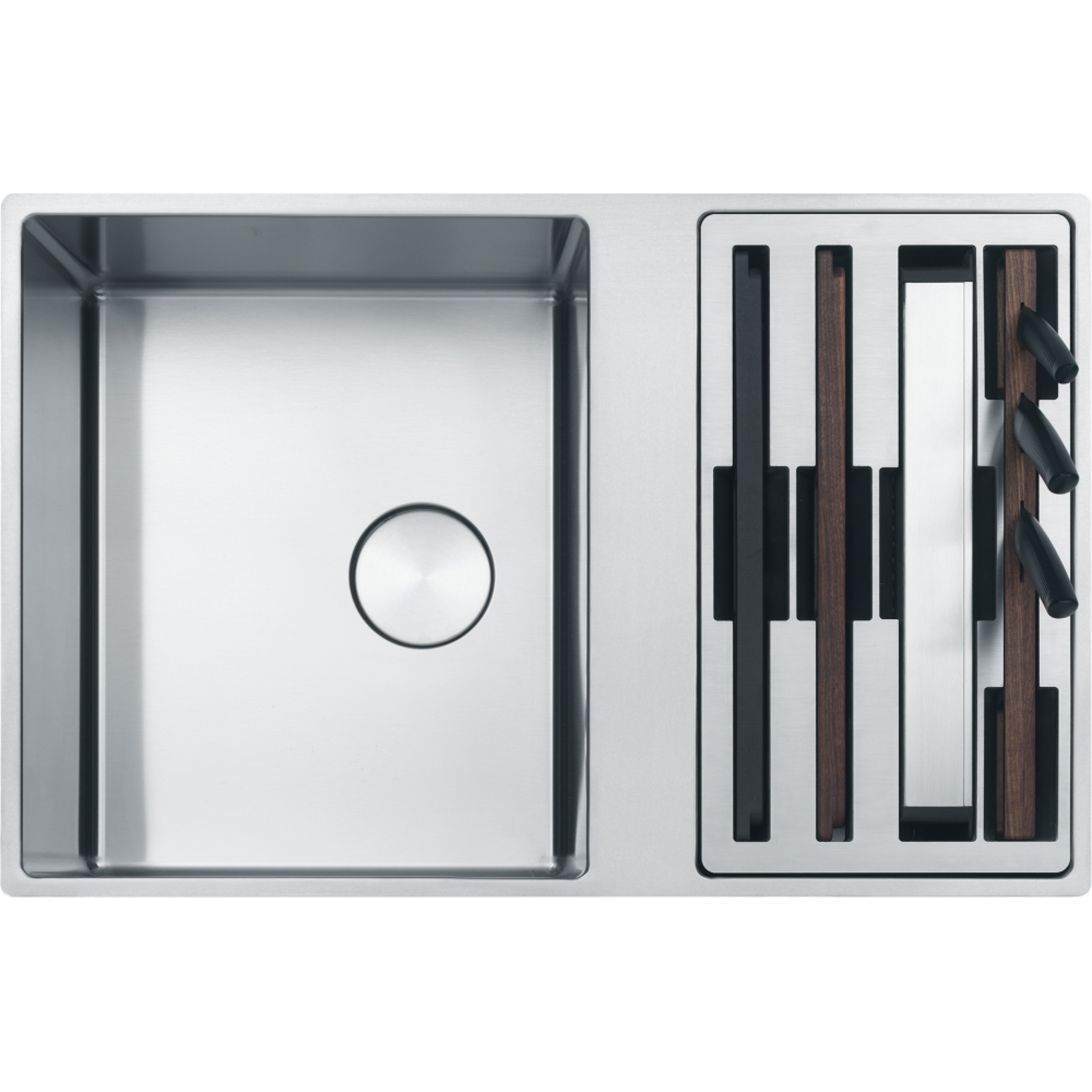 Box Center / Vlakbouwspoeltafel / 860 x 510 mm / 2 bakken / Glad / werkcentrum rechts