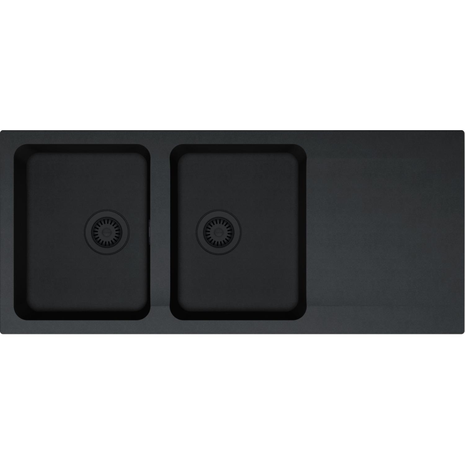 ORION - Inbouwspoeltafel / 2 bakken / 1160 x 510 mm / Manuele lediging / Carbon zwart / Ventielset zwart mat