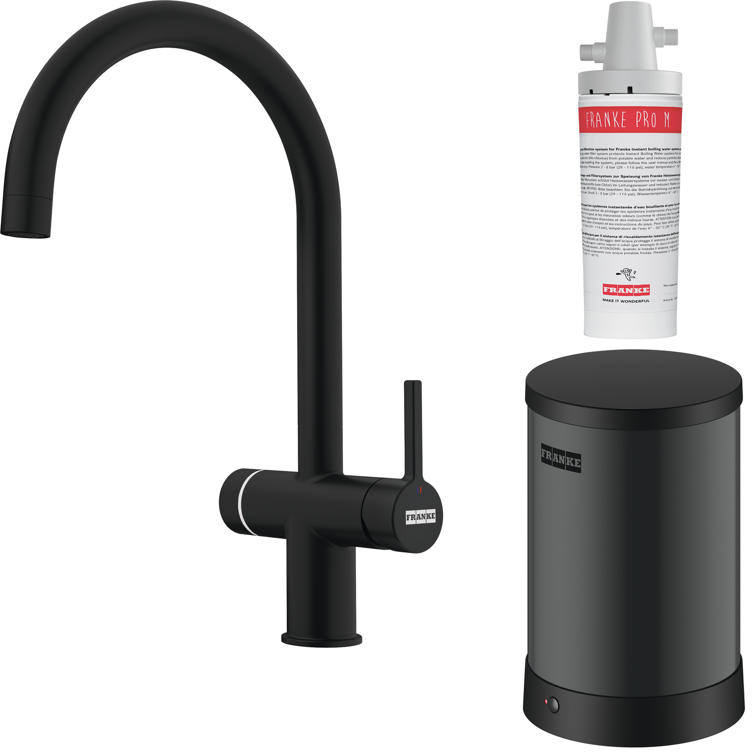 Maris Water Hub - 3 in 1 set met zwenkbare uitloop / Side Lever / Zwart mat / Boiler 4 liter