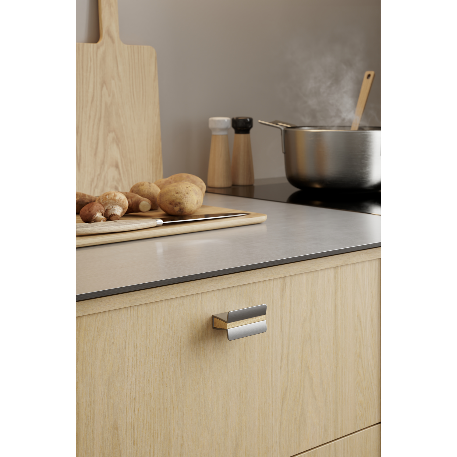 Knop PAPILLON ba32 eik + rvs-look