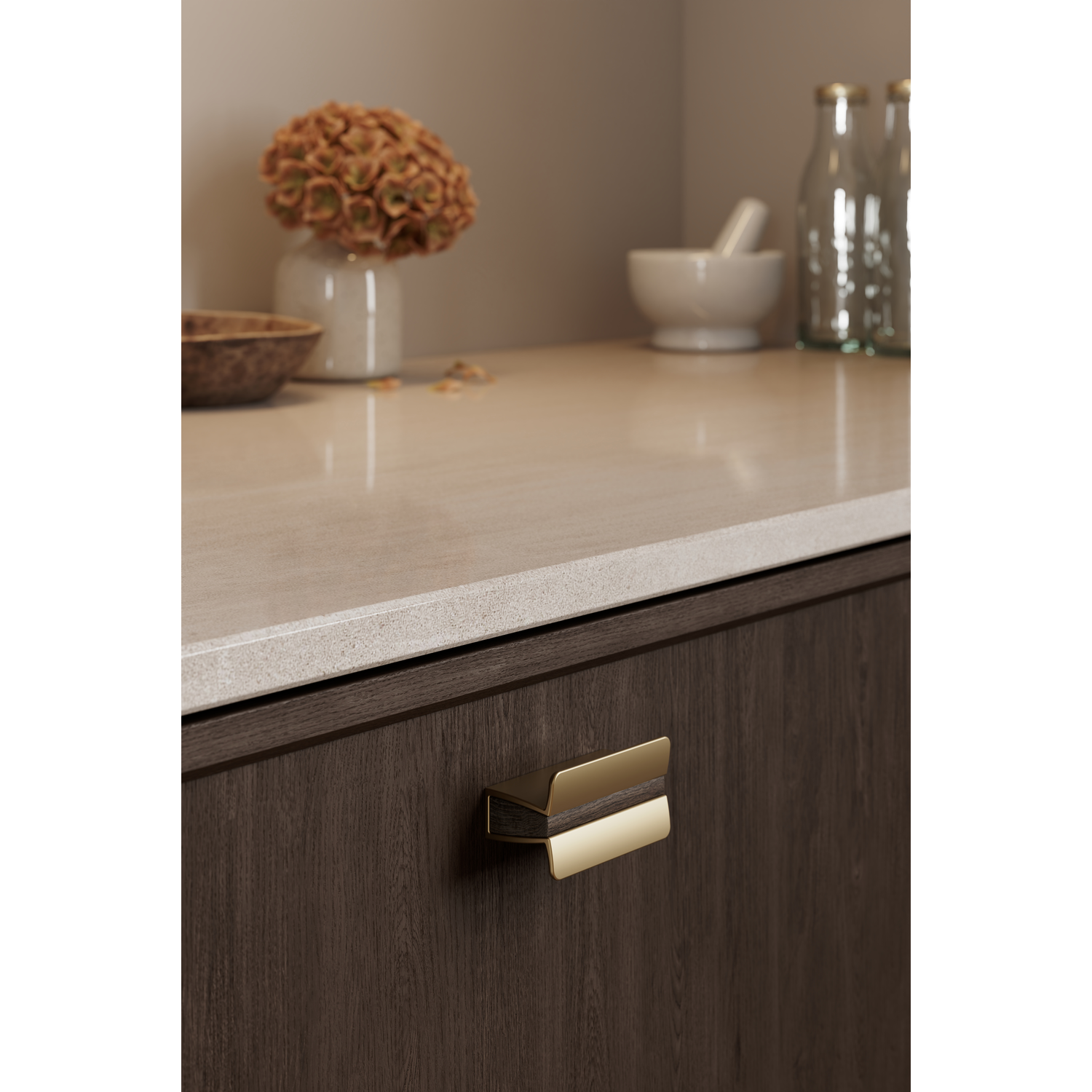 Knop PAPILLON ba32 walnoot + mat goud