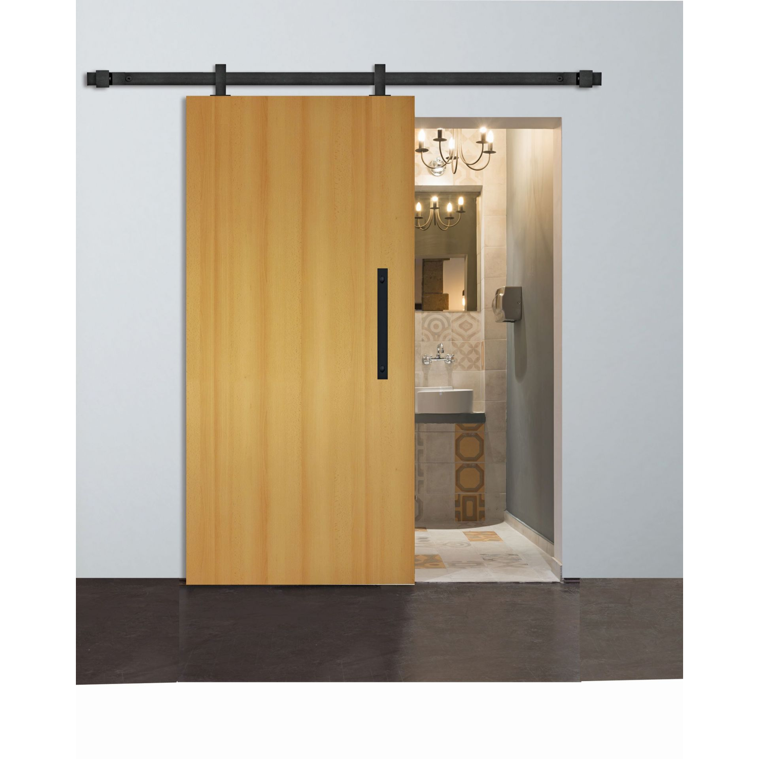 Runway schuifdeurset staal zwart 80kg l.2400mm voor deurbladbreedte 1130-1250mm
