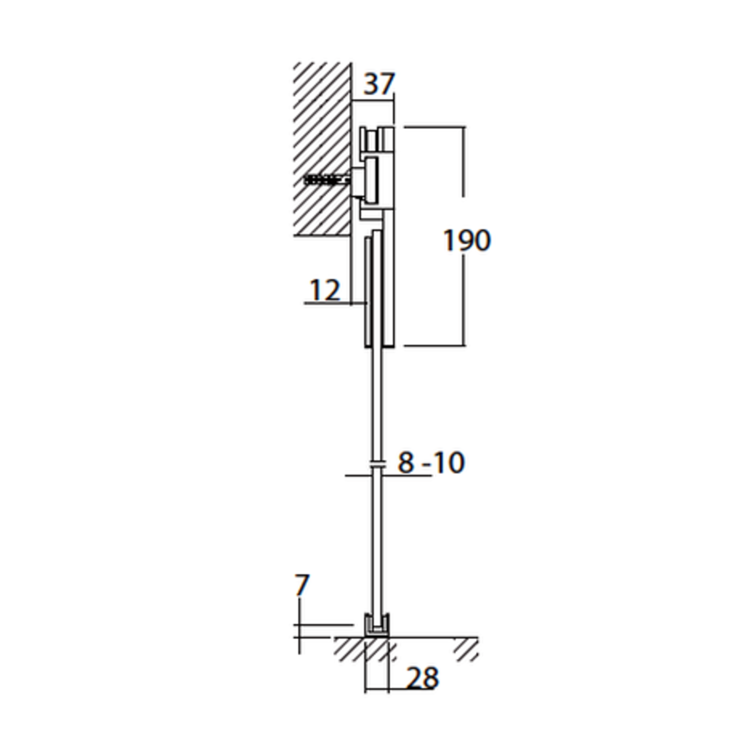 Runway schuifdeurset staal zwart 80kg l.2400mm voor deurbladbreedte 1130-1250mm