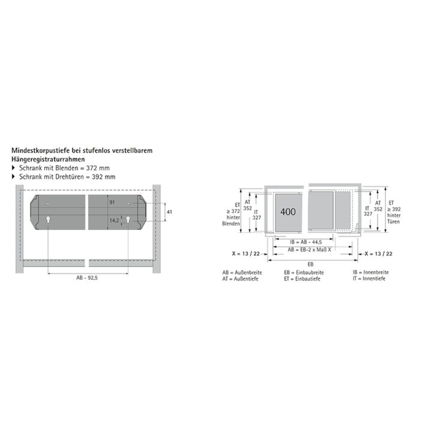 Traploos in de breedte verstelbaar hangmapregisterframe Systema Top 2000, 
 534 - 706, Aluminiumkleurig