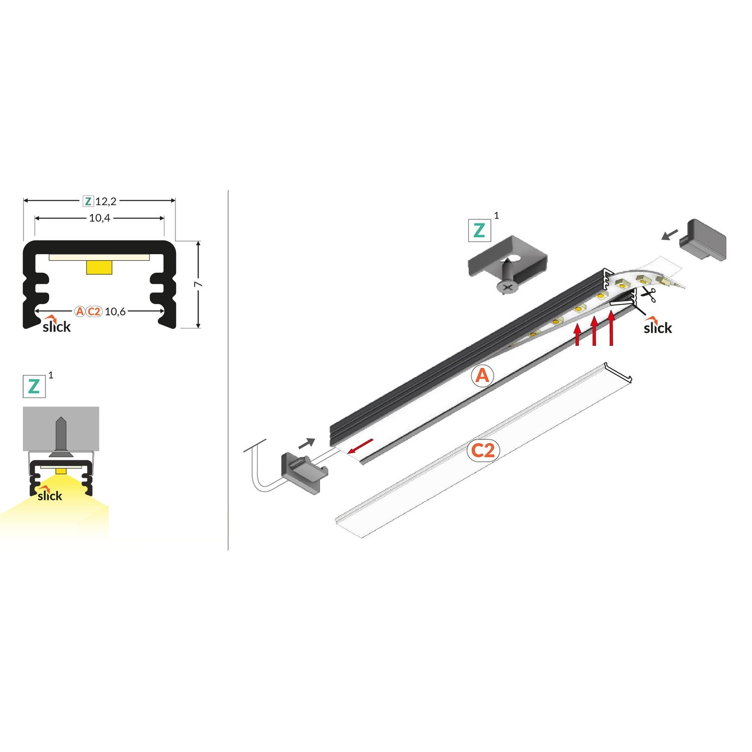 Led profiel Slim8 ac2 Z 2000 geanodiseerd