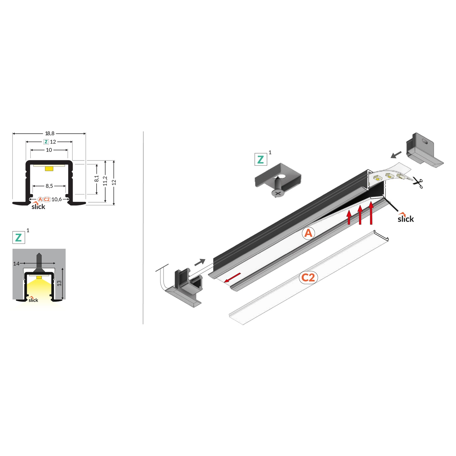 Led profiel Smart-In10 AC2 Z 2000 geanodiseerd