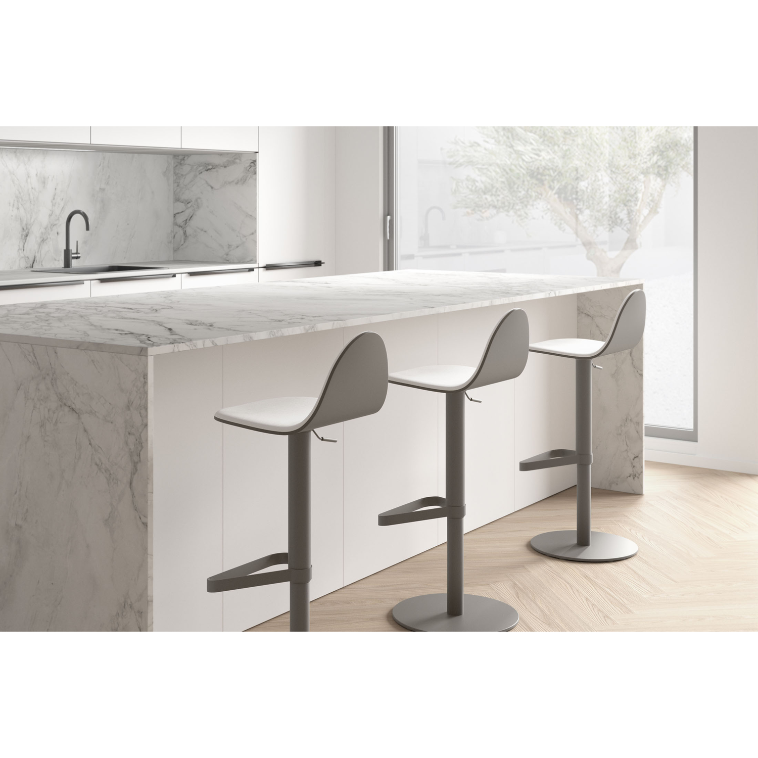 Tabu regelbare kruk rond wit/bekleed mystic antrac