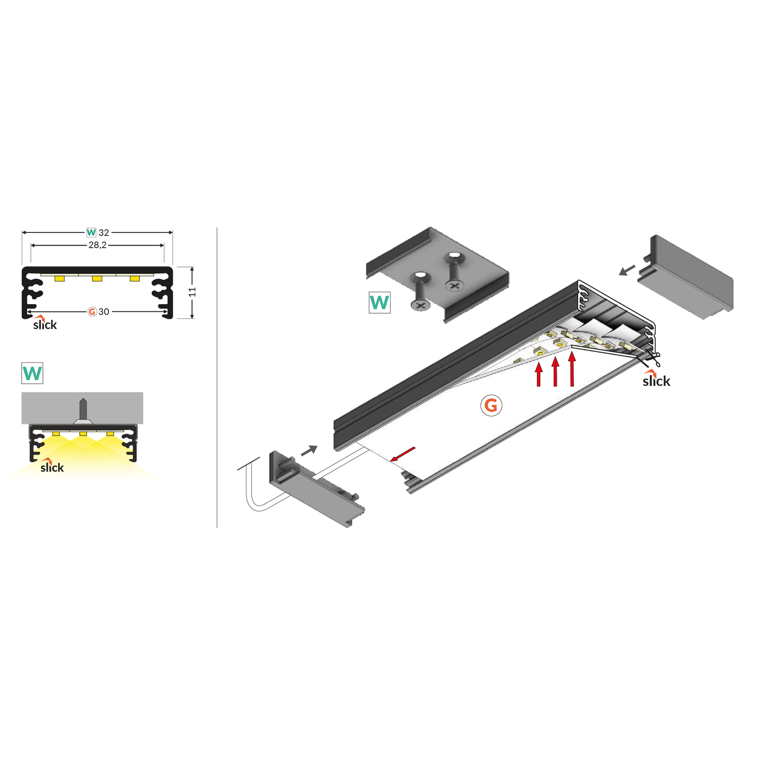 Led profiel Wide24 G/W 2000 geanodiseerd
