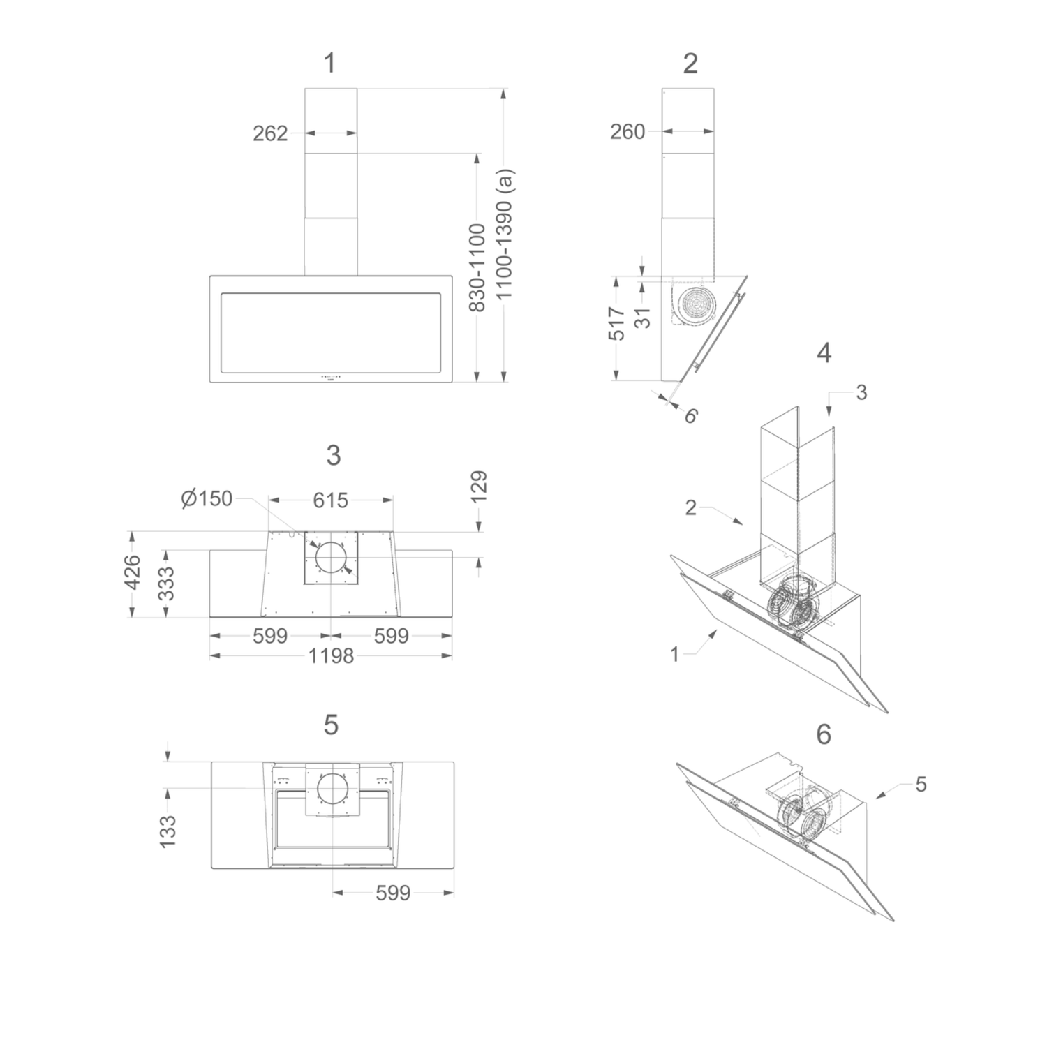 Novy Vision 120 cm wit glas wanddampkap