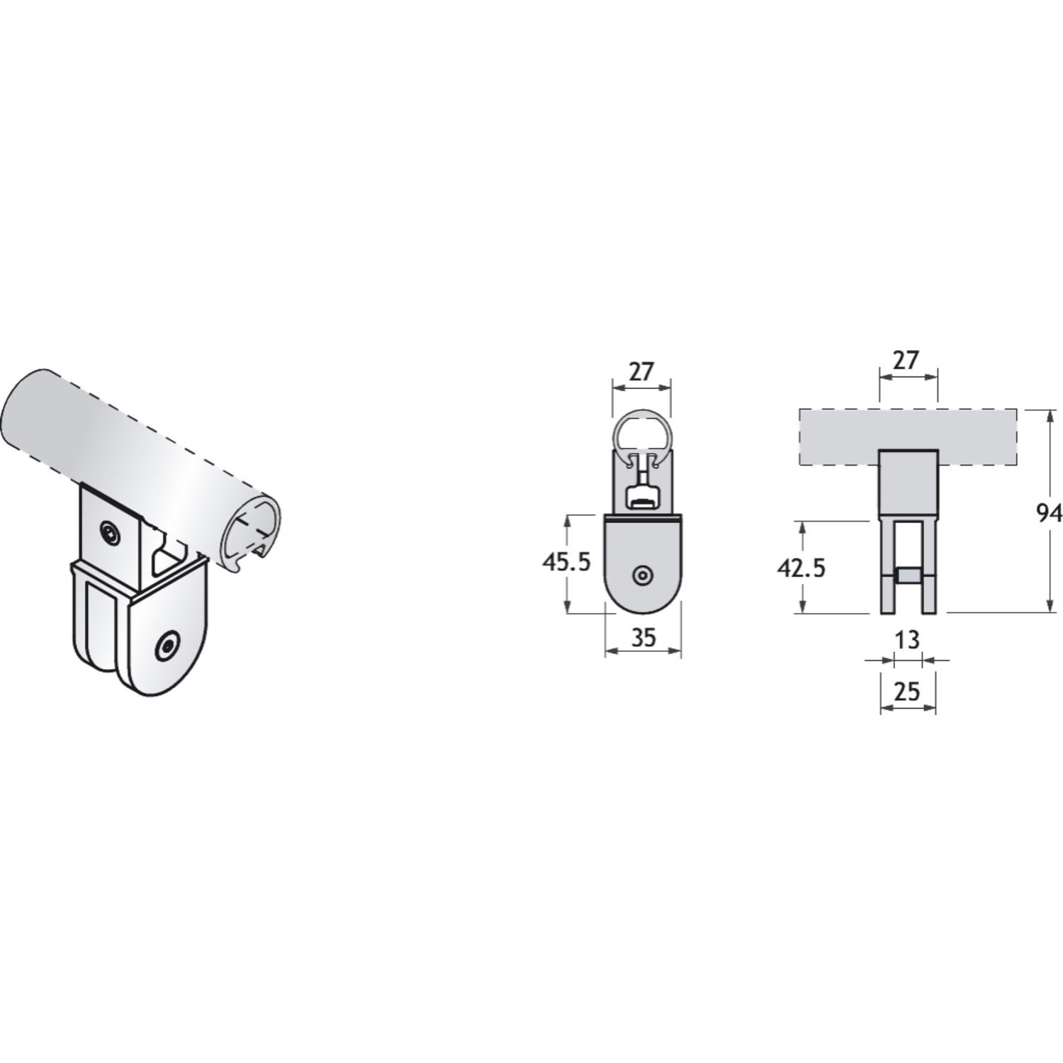 Pba 500-alu bovenklem 90° voor glas 13mm